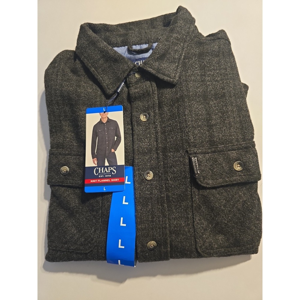 Chaps Men's Regular Fit‎ Knit Flannel Shirt, Black, Size L